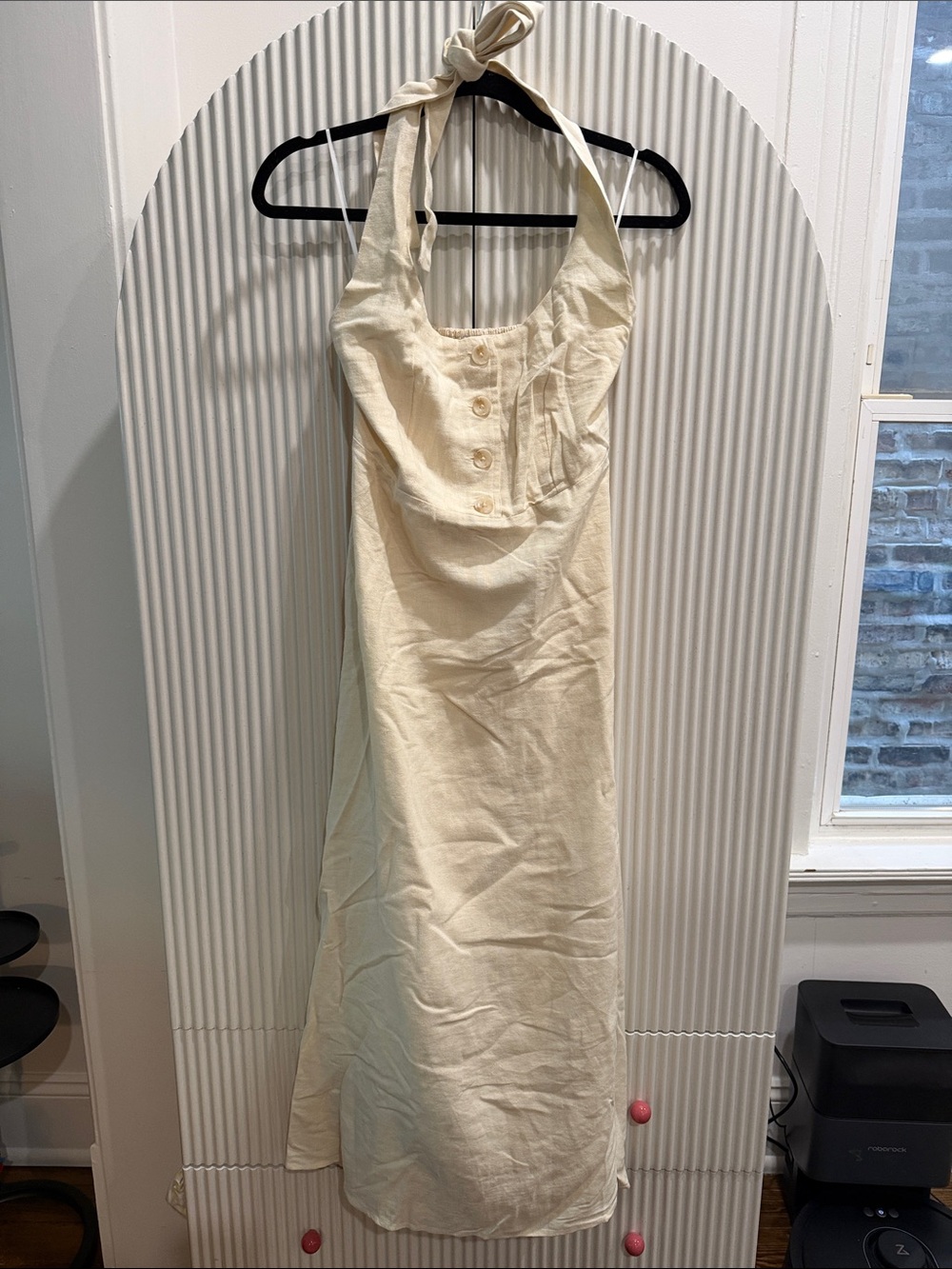 WeWoreWhat button front linen-blend dress